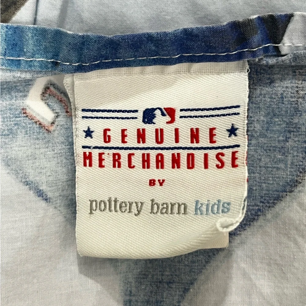 PB Kids Baseball Caps Twin Flat Sheet Organic Cotton MLB Teams Balls, Bats